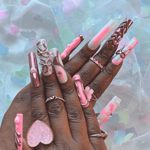 3D Bow Romance – Pink & Chrome Press - On Nails - Nail Dreamz by AishaBOW - VAL