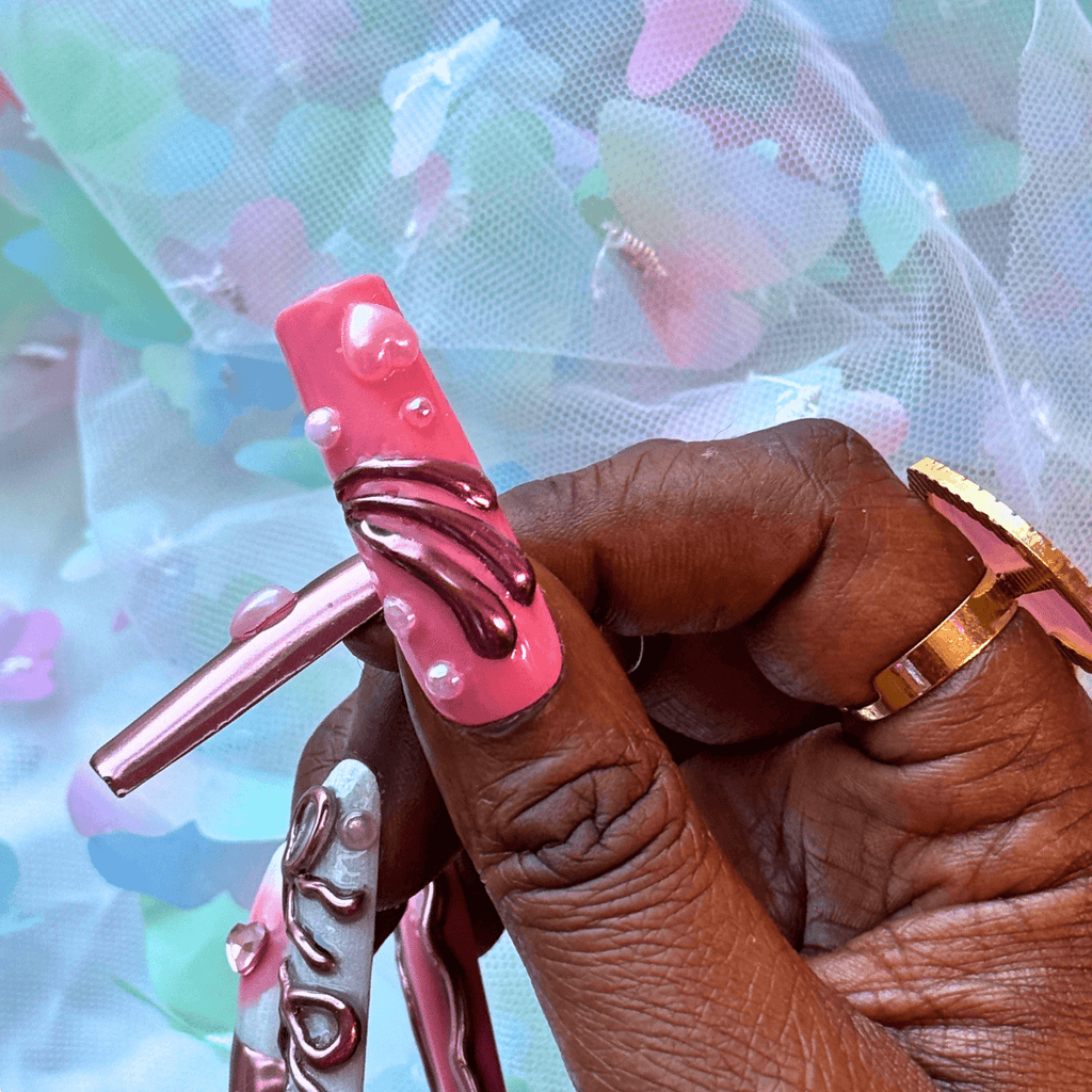 3D Bow Romance – Pink & Chrome Press - On Nails - Nail Dreamz by AishaBOW - VAL