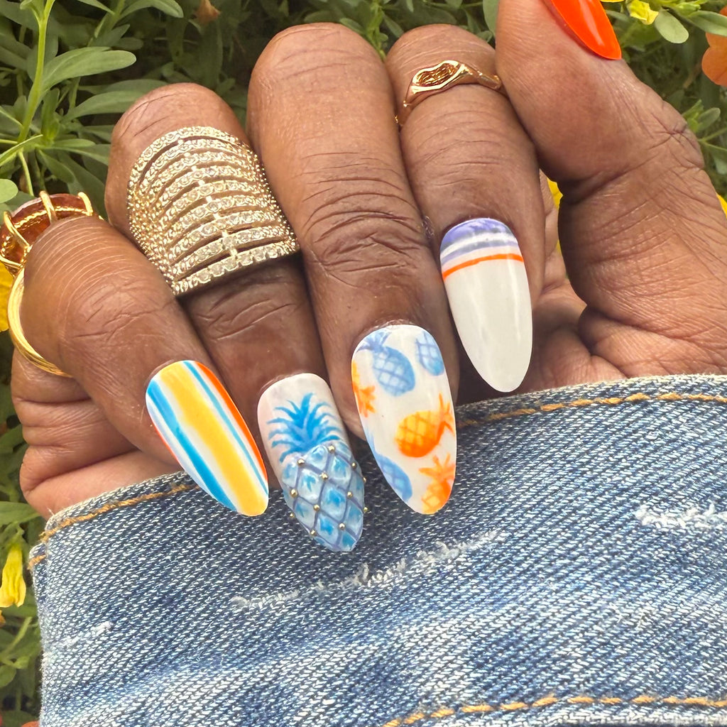 Pineapple Paradise – 3D Hand-Painted Tropical Press On Nails