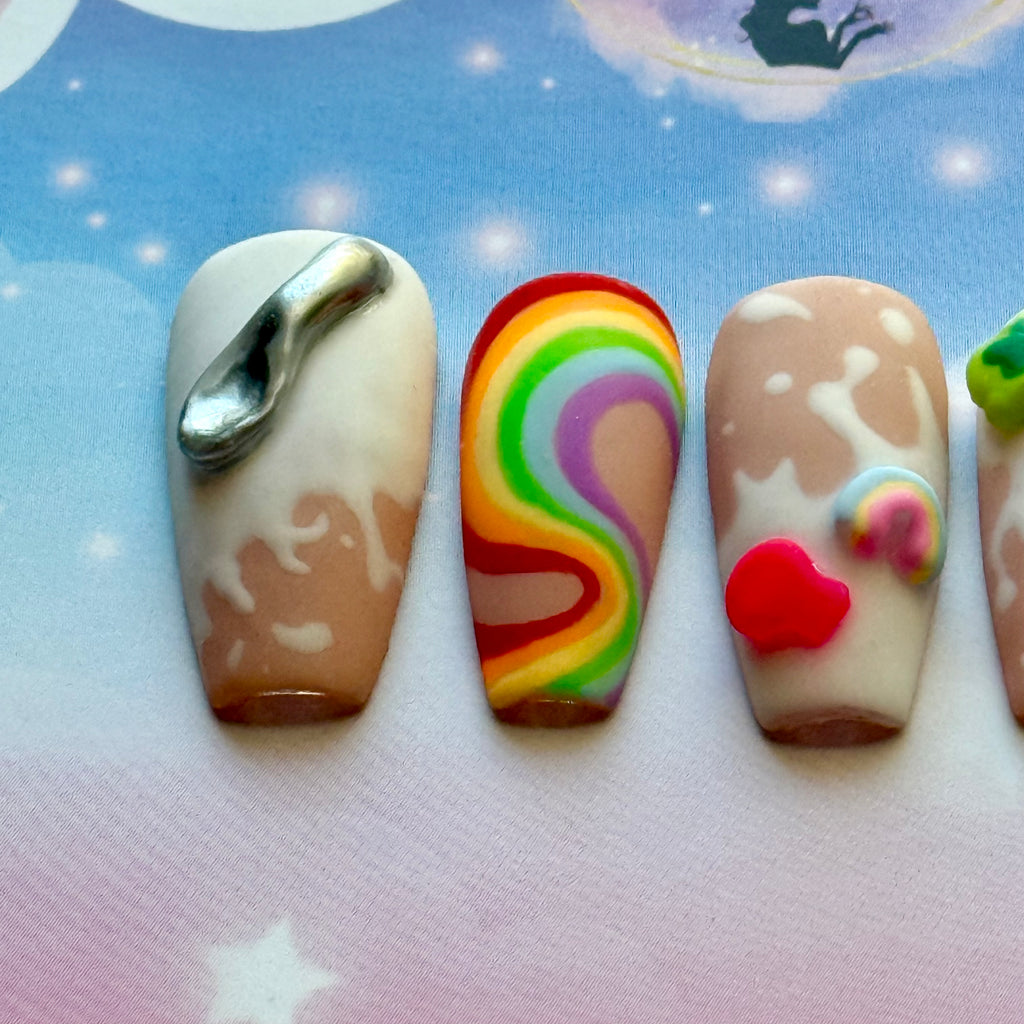 Marshmallow Cereal Nails – Hand-Painted Press On Nails
