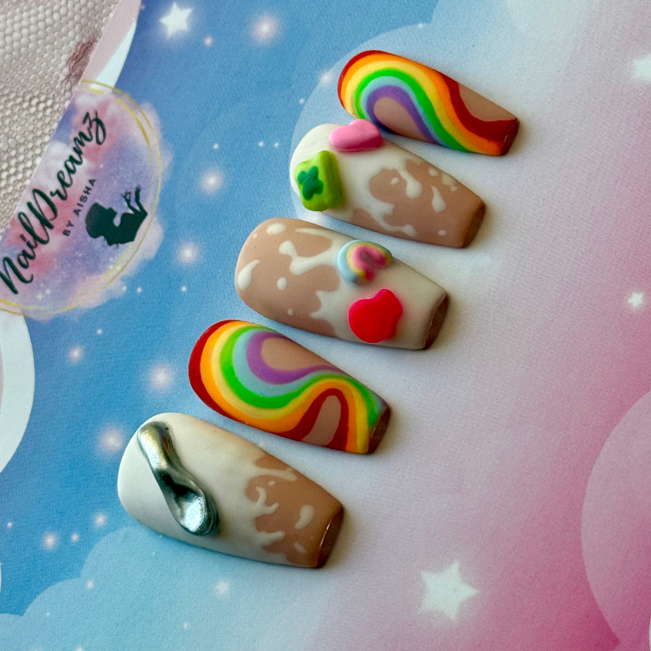 Marshmallow Cereal Nails – Hand-Painted Press On Nails