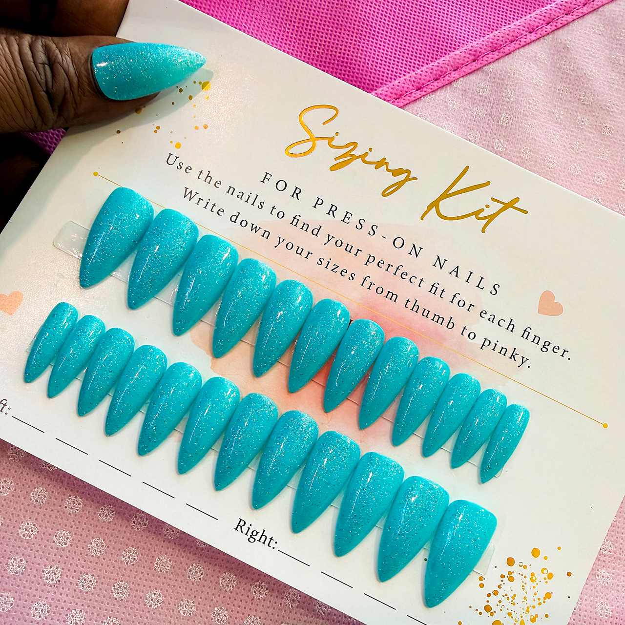 Aqua Glow Glitter Press On Nails – Stiletto Medium