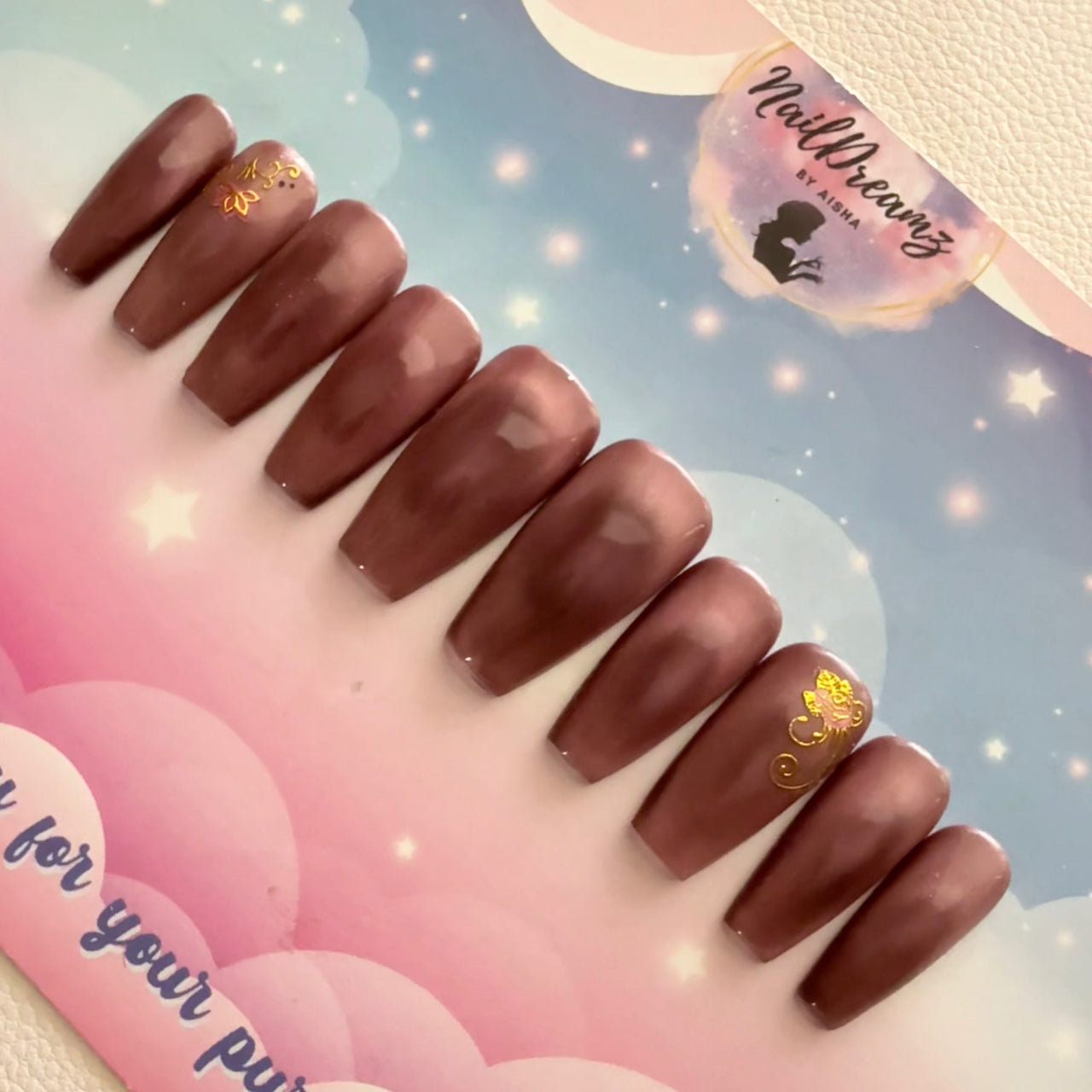 Mocha Rose Cat Eye Press On Nails