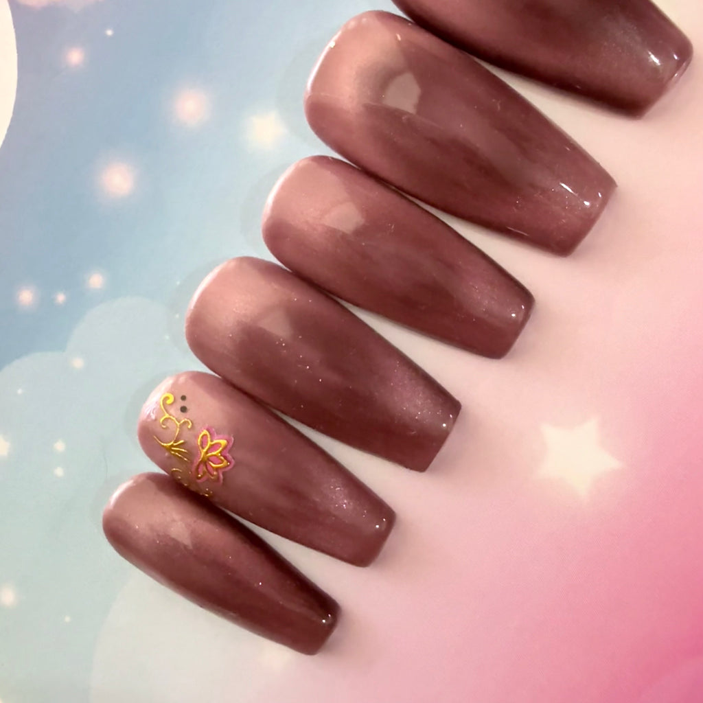 Mocha Rose Cat Eye Press On Nails