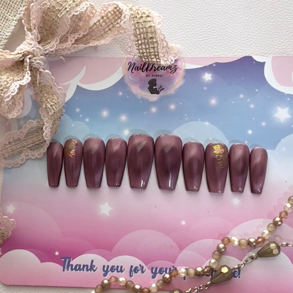 Mocha Rose Cat Eye Press On Nails