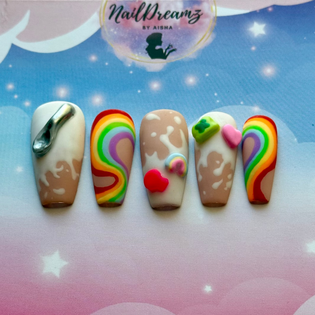 Hand-painted cereal nails with sculpted 3D marshmallows
