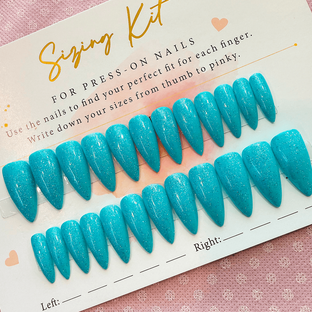 Aqua Glow Glitter Press On Nails – Stiletto Medium - Nail Dreamz by Aisha