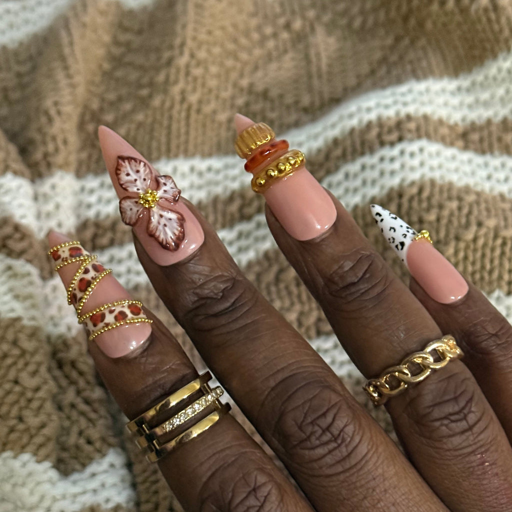 Bangle Beauty Press On Nails – 3D Bangle Stack & Leopard Design - Nail Dreamz by AishaBNG-EVD