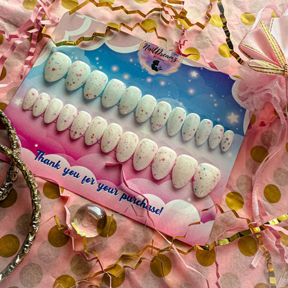 Birthday Confetti Nails – Almond Short – Limited Edition Pre - Made Set - Nail Dreamz by Aisha