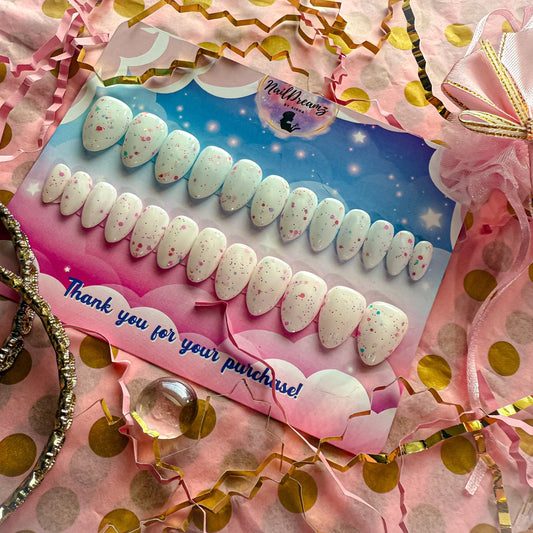 Birthday Confetti Nails – Almond Short – Limited Edition Pre - Made Set - Nail Dreamz by Aisha
