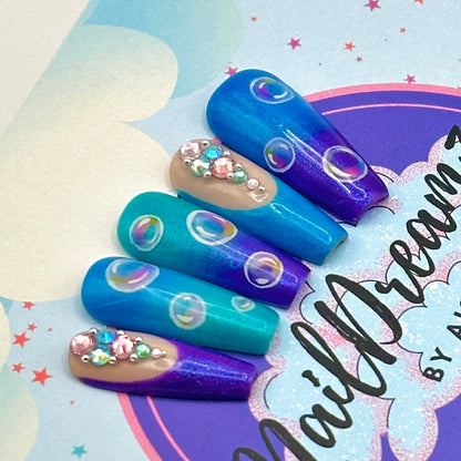 Blue Ocean Bubbles Summer Press on Nails - Nail Dreamz by AishaBBL-SMR