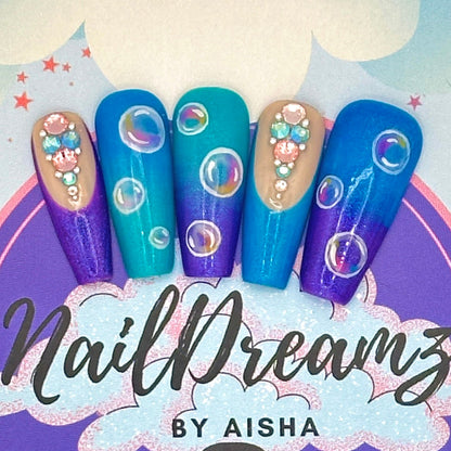 Blue Ocean Bubbles Summer Press on Nails - Nail Dreamz by AishaBBL-SMR