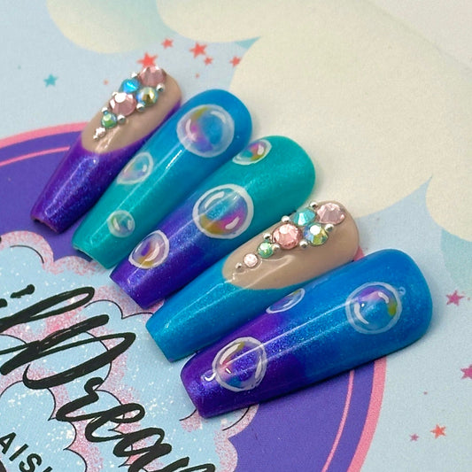 Blue Ocean Bubbles Summer Press on Nails - Nail Dreamz by AishaBBL-SMR