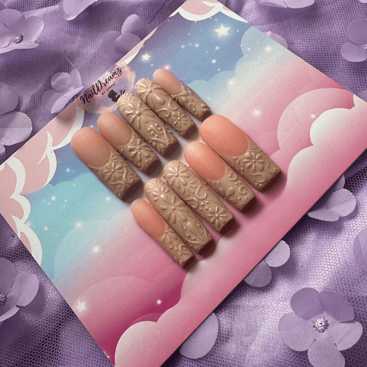 Blush & Bloom Floral Nude Press On Nails – Embossed Everyday Reusable Set - Nail Dreamz by AishaBLS - DAY