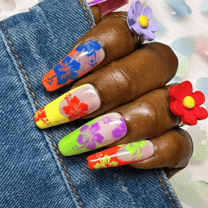 Bright Hibiscus Press On Nails | Summer Nails - Nail Dreamz by AishaHIB-SUM