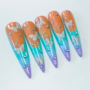 Butterfly Dreamz Press On Nails – Colorful Ombre Butterfly Set - Nail Dreamz by Aisha