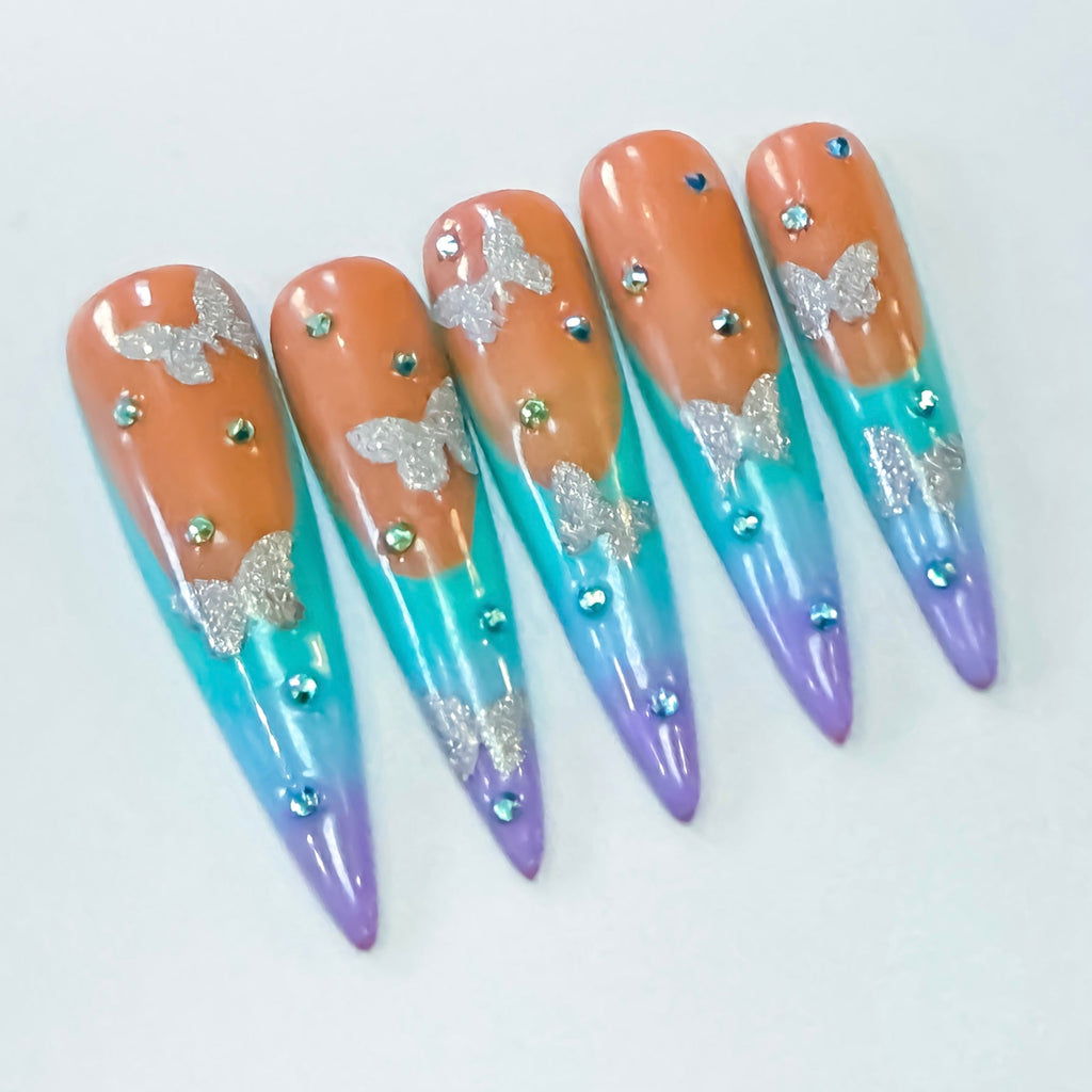 Butterfly Dreamz Press On Nails – Colorful Ombre Butterfly Set - Nail Dreamz by Aisha