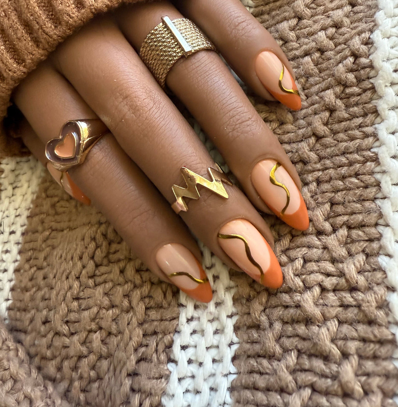 Caramel Glow Press On Nails – Glossy Nude with Gold Chrome Accent - Nail Dreamz by Aisha