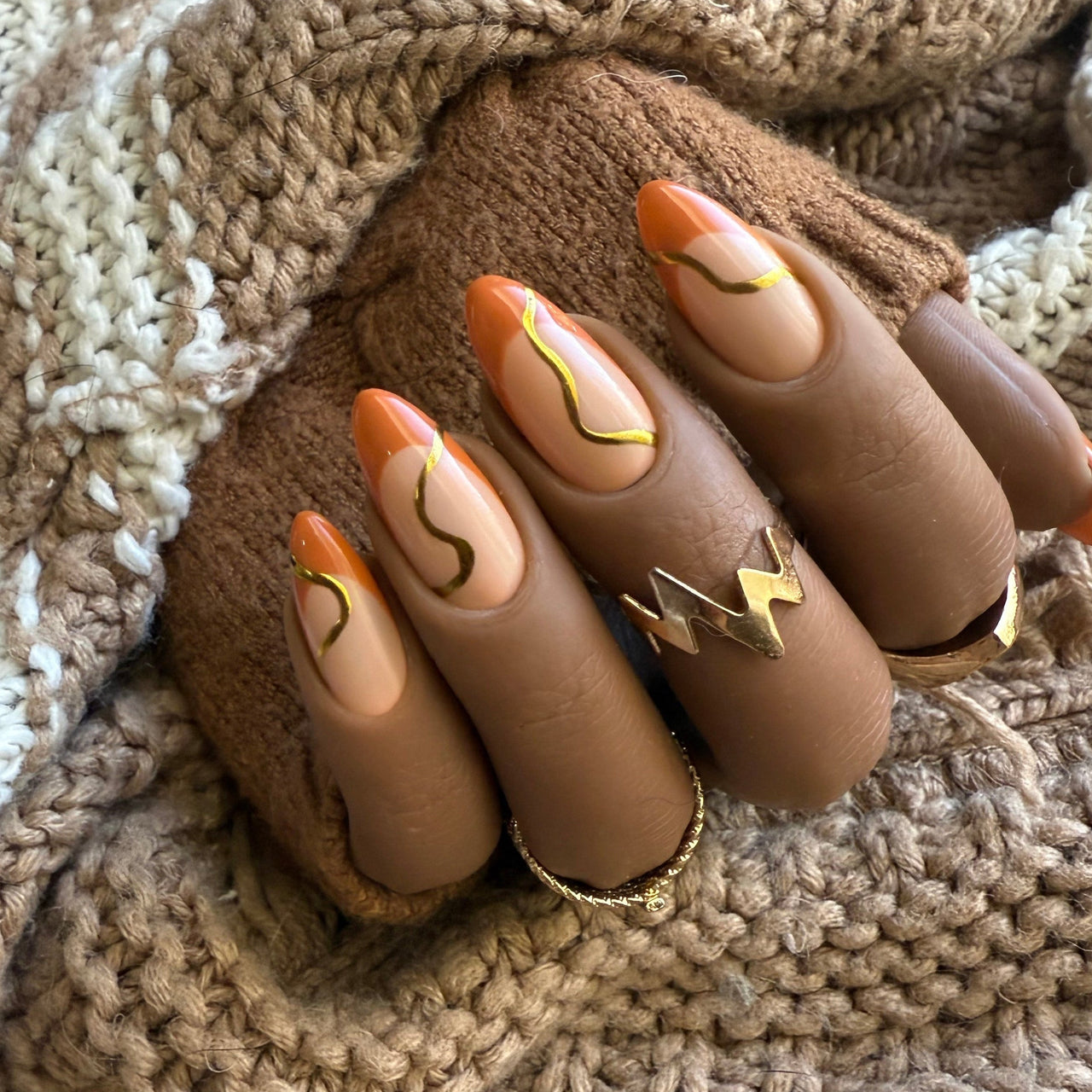 Caramel Glow Press On Nails – Glossy Nude with Gold Chrome Accent - Nail Dreamz by Aisha