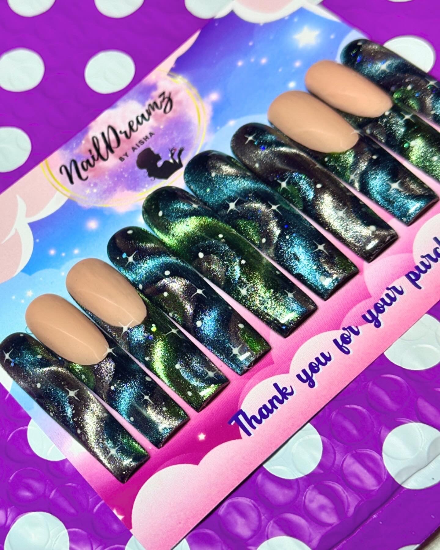 Cat Eye Galaxy Press On Nails - Nail Dreamz by AishaGLX - CEY