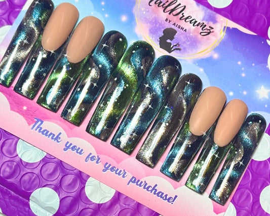 Cat Eye Galaxy Press On Nails - Nail Dreamz by AishaGLX - CEY