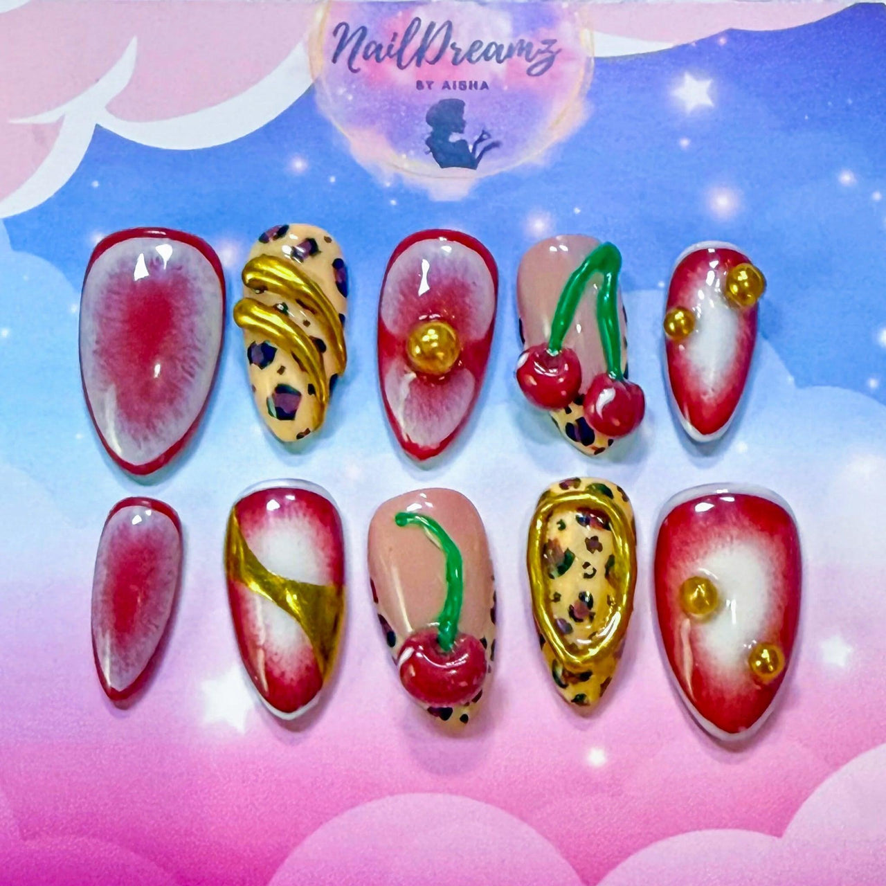 Cherry Leopard Luxe – Fall 3D Press On Nails - Nail Dreamz by AishaCHR - FAL