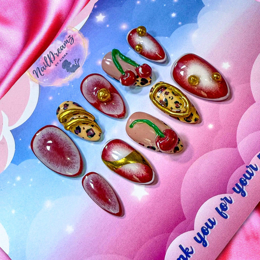 Cherry Leopard Luxe – Fall 3D Press On Nails - Nail Dreamz by AishaCHR - FAL