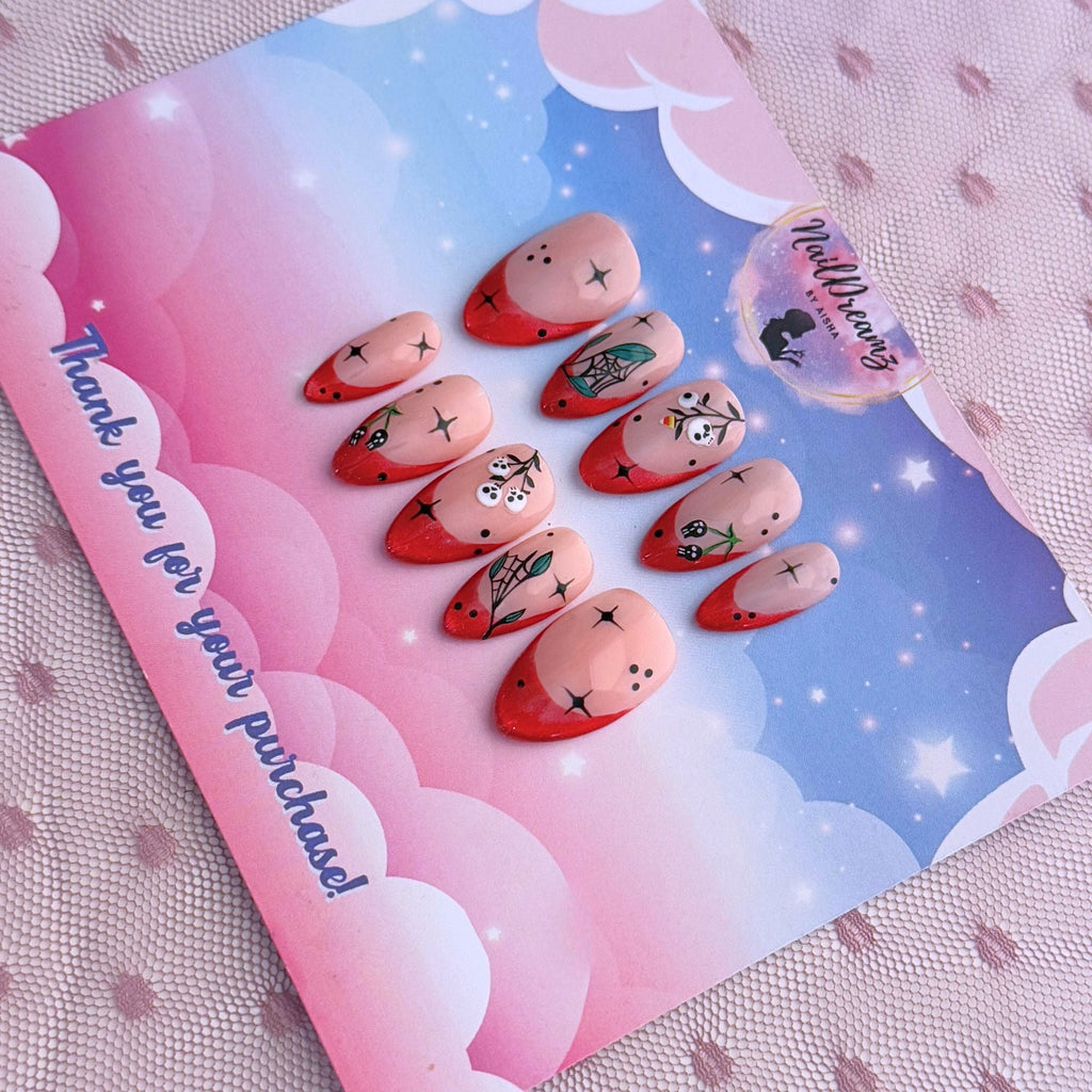 Cherry Skull Garden – Cat’s Eye French Press On Nails - Nail Dreamz by AishaCHR - HAL