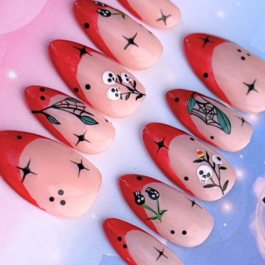 Cherry Skull Garden – Cat’s Eye French Press On Nails - Nail Dreamz by AishaCHR - HAL