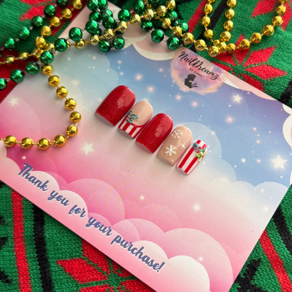 Christmas Holly Press On Nails – Red Glitter Holiday Set - Nail Dreamz by AishaHLY-CHS