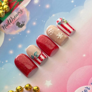Christmas Holly Press On Nails – Red Glitter Holiday Set - Nail Dreamz by AishaHLY-CHS