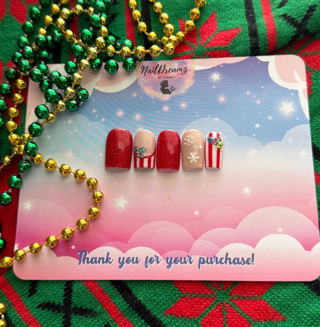 Christmas Holly Press On Nails – Red Glitter Holiday Set - Nail Dreamz by AishaHLY-CHS