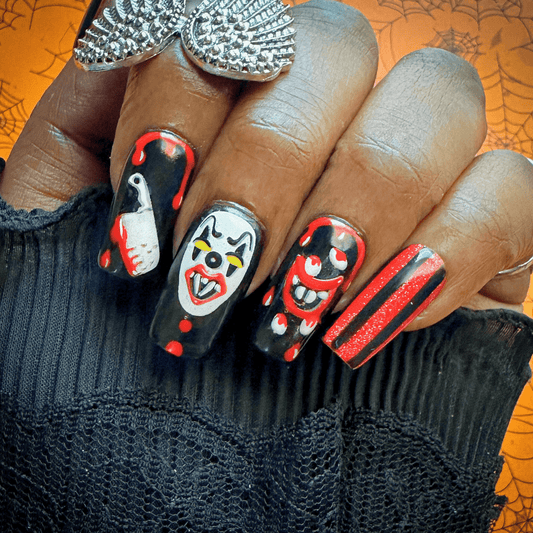 Creepy Clown Halloween Press On Nails - Nail Dreamz by AishaCLN - HLW