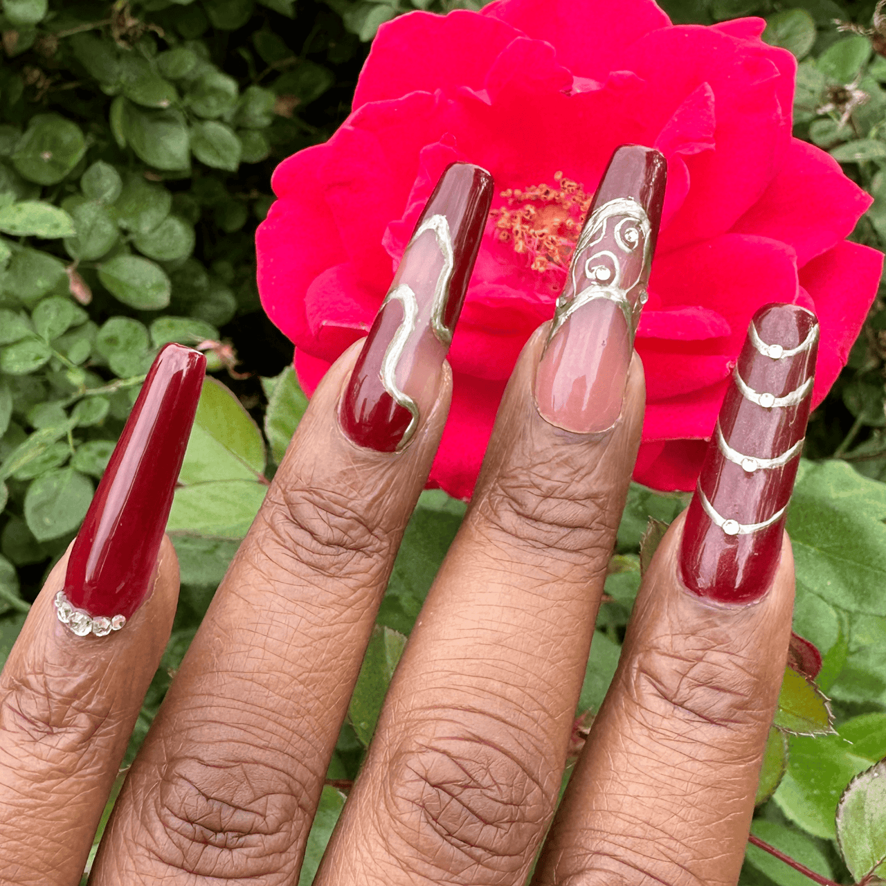 Crimson & Gold Chrome Nails – Red Press Ons - Nail Dreamz by AishaCNG - FAL
