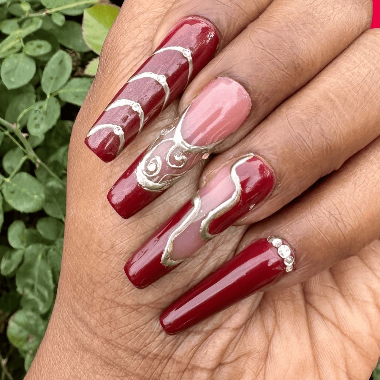 Crimson & Gold Chrome Nails – Red Press Ons - Nail Dreamz by AishaCNG - FAL