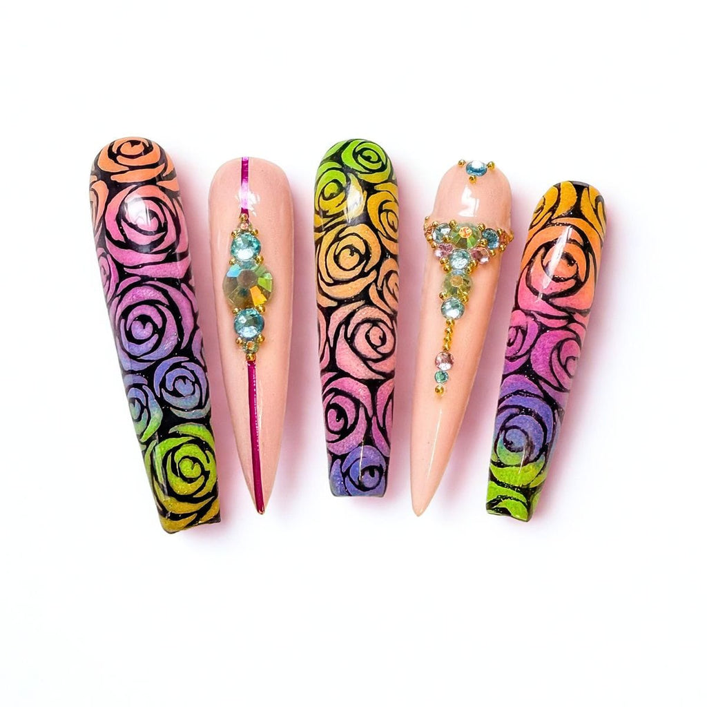 Dreamy Rainbow Rose Nails – Soft Girl Vibes - Nail Dreamz by AishaRNB - SUM - ROS