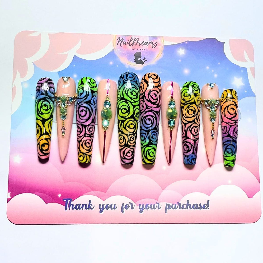 Dreamy Rainbow Rose Nails – Soft Girl Vibes - Nail Dreamz by AishaRNB - SUM - ROS