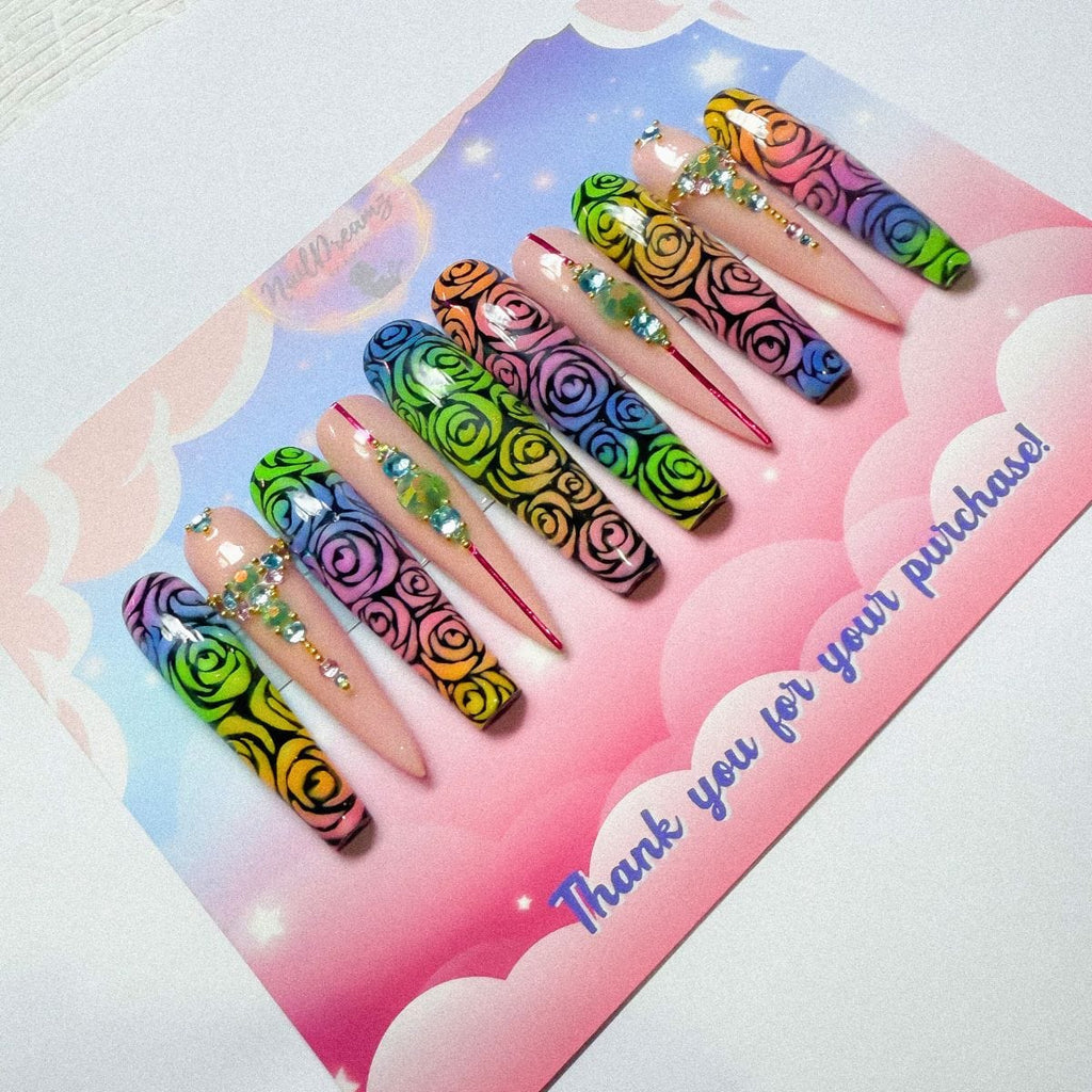 Dreamy Rainbow Rose Nails – Soft Girl Vibes - Nail Dreamz by AishaRNB - SUM - ROS