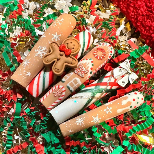 Festive Gingerbread Man Nails – Christmas Press - Ons & Gift for Her - Nail Dreamz by AishaGBH - CHR