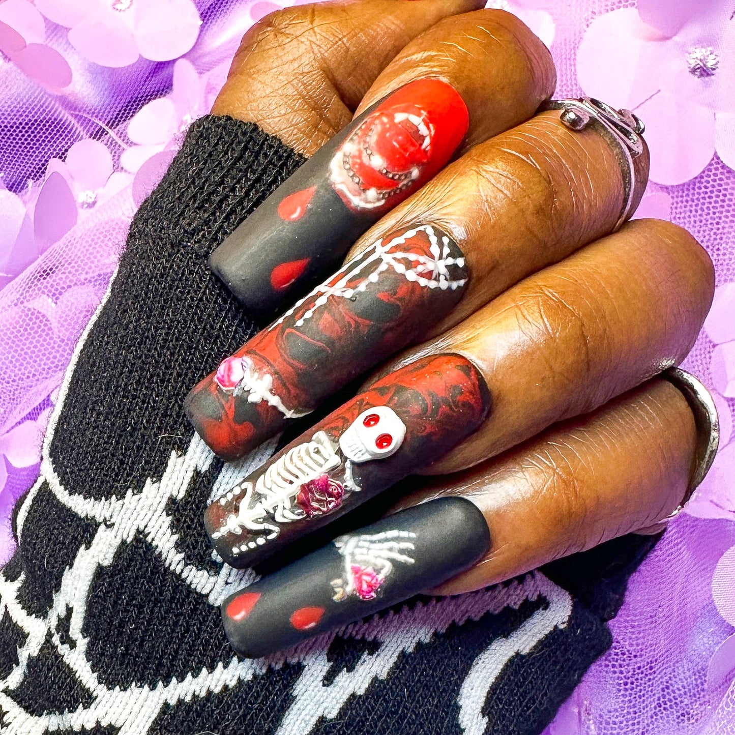 Goth Skeleton Halloween Press On Nails - Nail Dreamz by AishaSKL - HLW