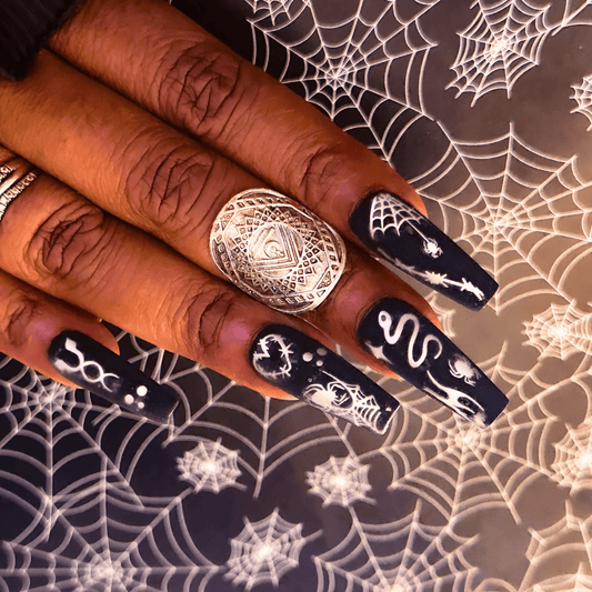 Gothic Chrome Spiderweb Halloween Press On Nails - Nail Dreamz by AishaWEB - HLW - CRM