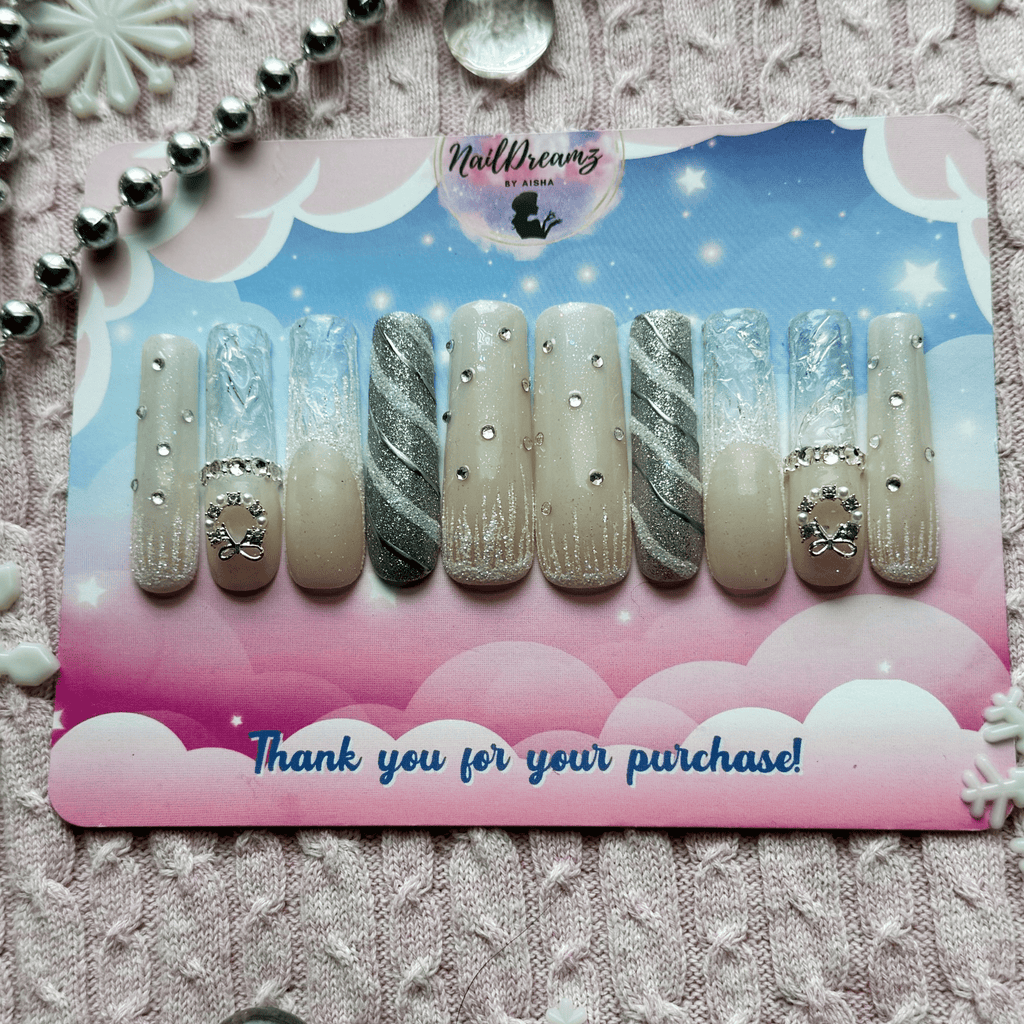 Ice Queen Press On Nails – Sparkling Silver Winter Luxury Set - Nail Dreamz by Aisha