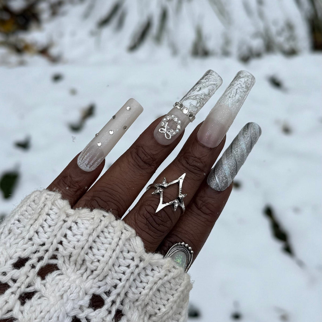 Ice Queen Press On Nails – Sparkling Silver Winter Luxury Set - Nail Dreamz by Aisha