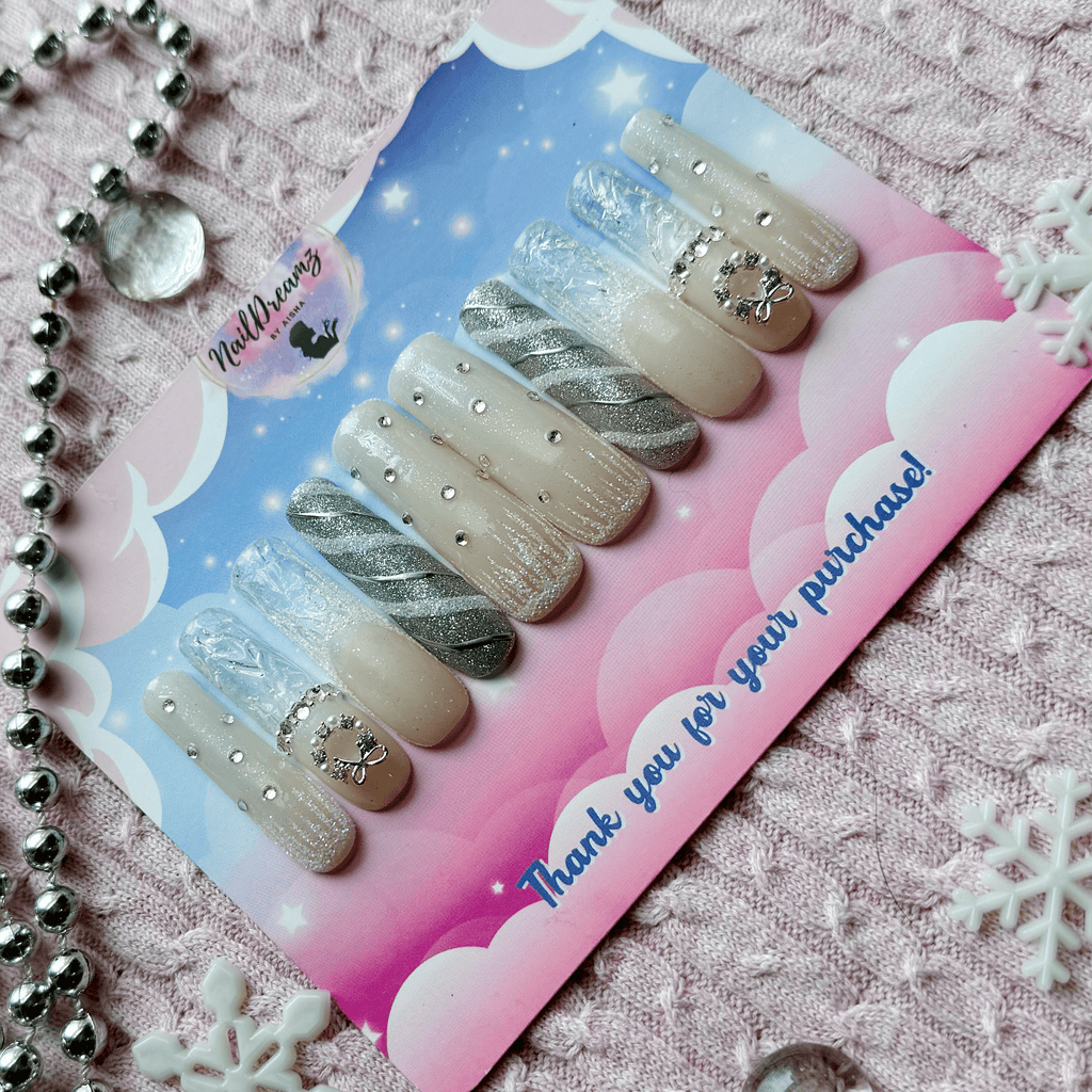 Ice Queen Press On Nails – Sparkling Silver Winter Luxury Set - Nail Dreamz by Aisha