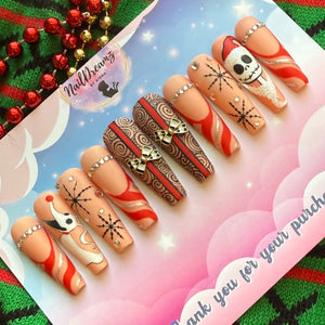 Jack Skellington Christmas Nails – Hand - Painted Press On Nails - Nail Dreamz by AishaJCK-CHS