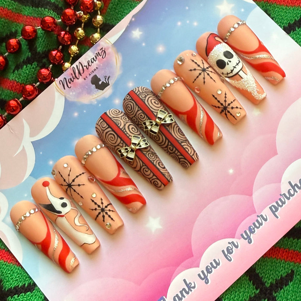 Jack Skellington Christmas Nails – Hand - Painted Press On Nails - Nail Dreamz by AishaJCK-CHS