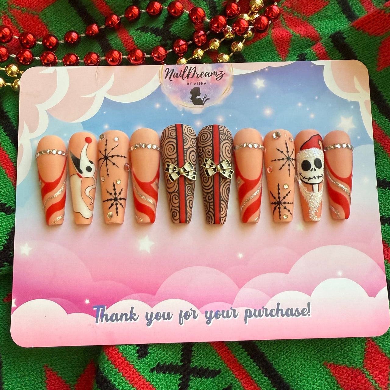 Jack Skellington Christmas Nails – Hand - Painted Press On Nails - Nail Dreamz by AishaJCK-CHS