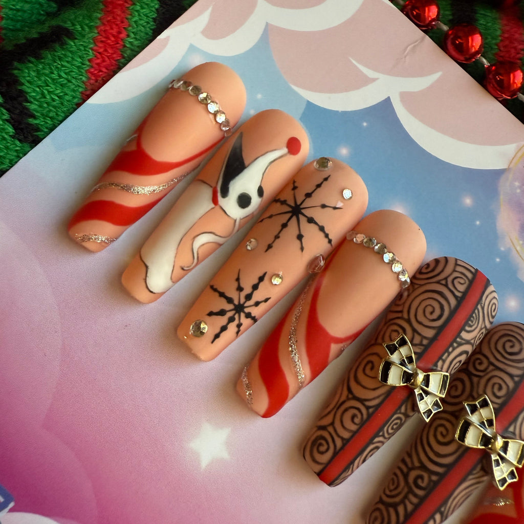 Jack Skellington Christmas Nails – Hand - Painted Press On Nails - Nail Dreamz by AishaJCK-CHS