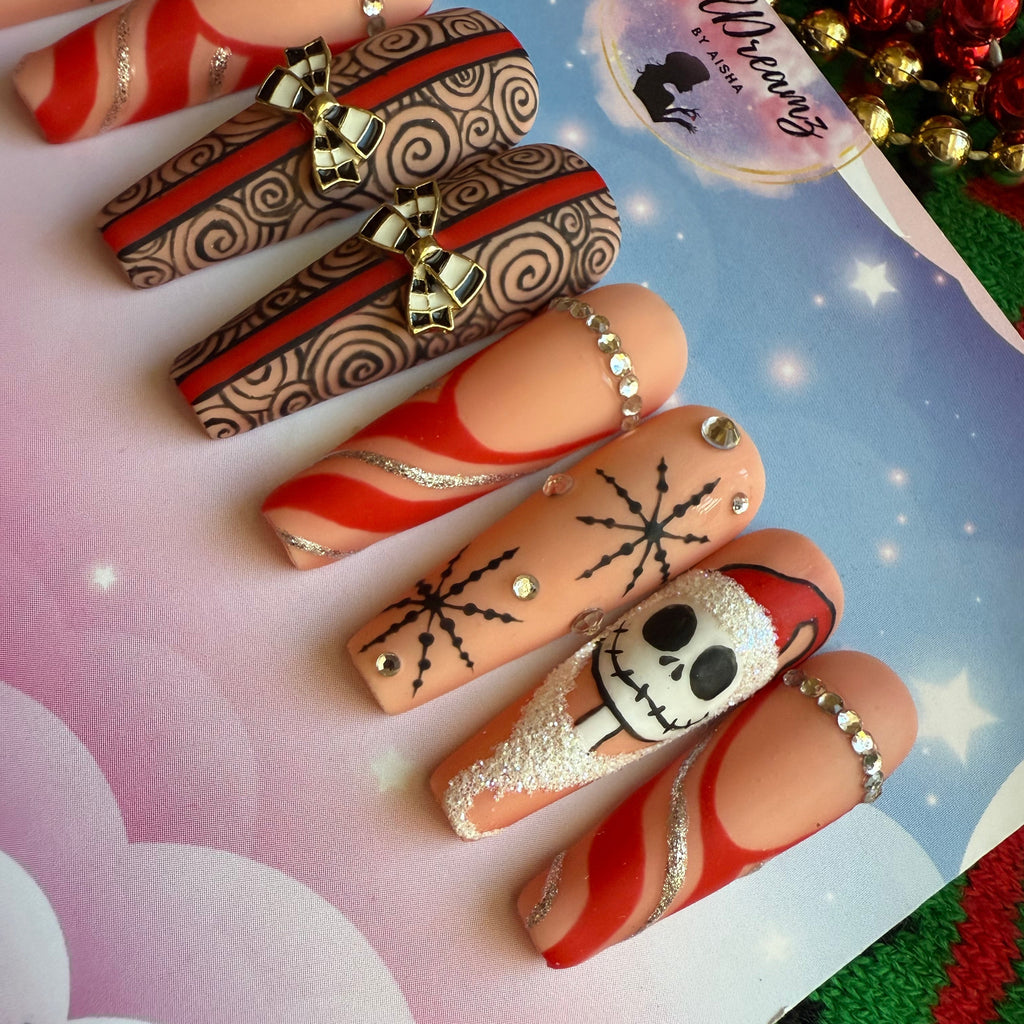 Jack Skellington Christmas Nails – Hand - Painted Press On Nails - Nail Dreamz by AishaJCK-CHS