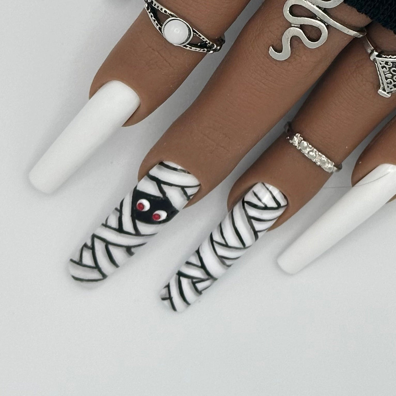 Mummy Halloween Press On Nails - Spooky & Stylis - Nail Dreamz by AishaMUM - HLW